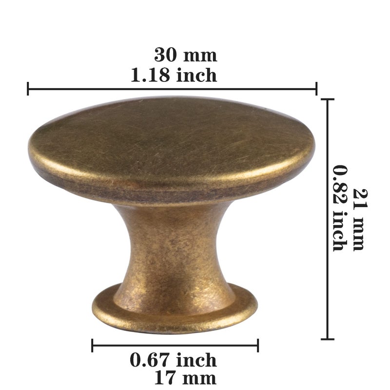 HUGOLEM 20 Pack Brass Round Antique Brass Kitchen Cabinet Knobs Cupboard Door Knobs Drawer Handle Pulls Dresser Knobs with 21 Pcs Screws for Bathroom Drawer Door Hardware - Image 2