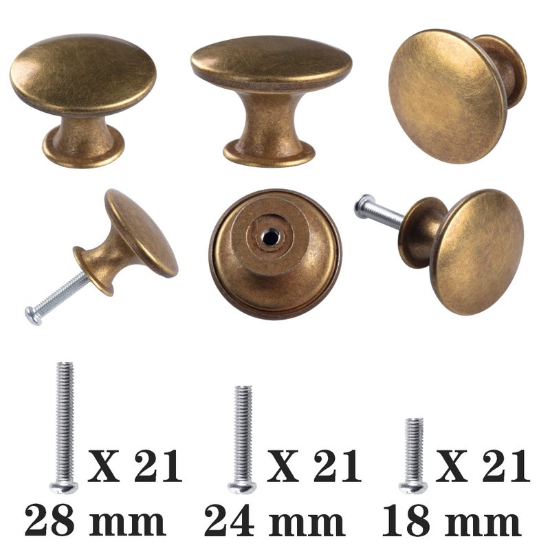 HUGOLEM 20 Pack Brass Round Antique Brass Kitchen Cabinet Knobs Cupboard Door Knobs Drawer Handle Pulls Dresser Knobs with 21 Pcs Screws for Bathroom Drawer Door Hardware - Image 5