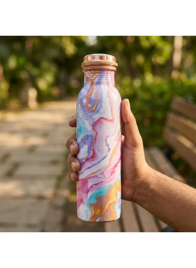 Mobcos Mobcos Mystic Aurora Copper Water Bottle 1 Ltr, 99% Pure Copper Bottle with Leakproof Screw Cap, Handmade Marbled Design, Reusable Water Bottle for Home, Office & Travel