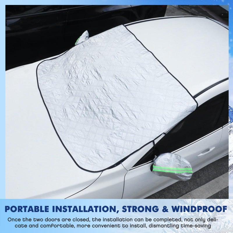 Datanly 4 Pcs Car Windshield Cover Set - All-Weather Front & Rear Protection with Magnetic Edges and Wing Mirror Covers for Cars, Trucks, Suvs - Fits Most Vehicles - Image 3