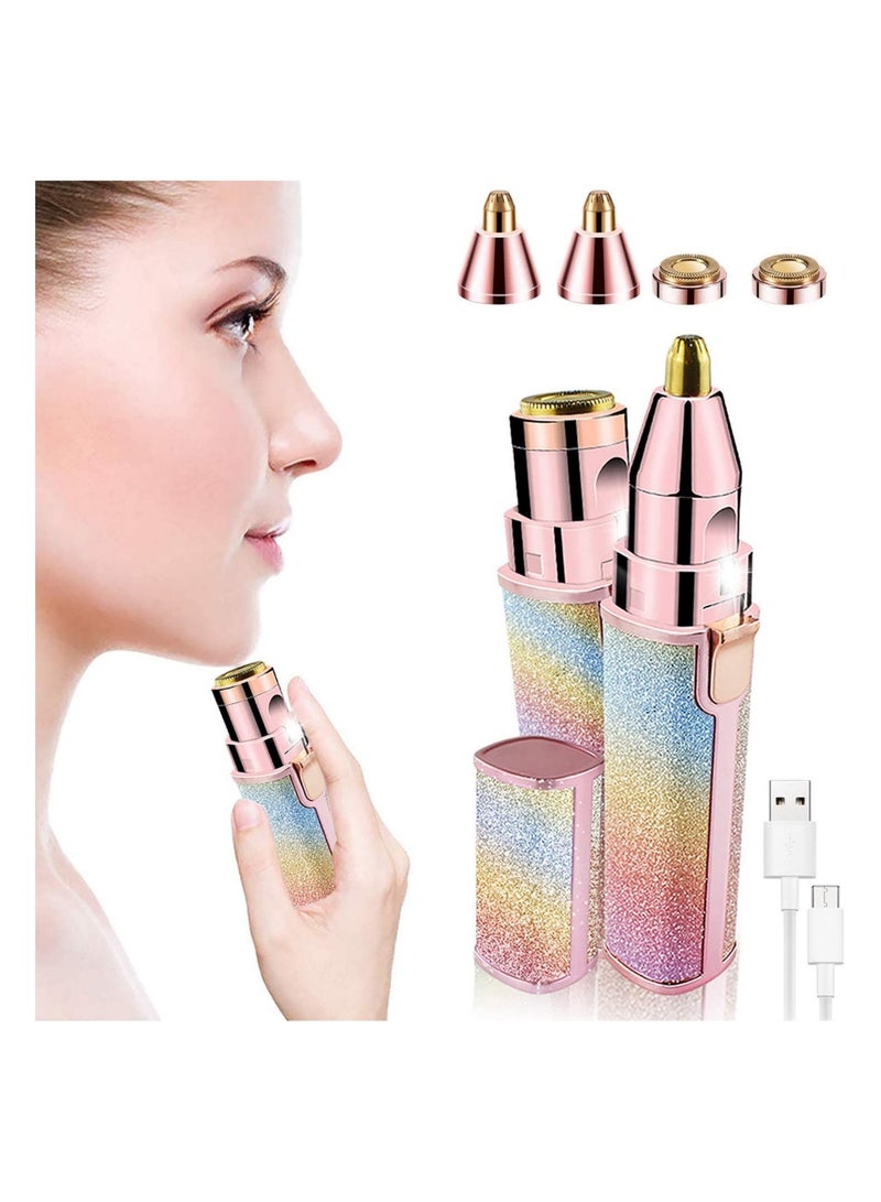 2 in 1 Eyebrow Trimmer  Facial Hair Remover for Women, Rechargeable Eyebrow Razor and Painless Hair Removal, Hair Trimmer and Body Shaver for Lips Nose Face with Two Replacement Heads  LED Light - Image 1