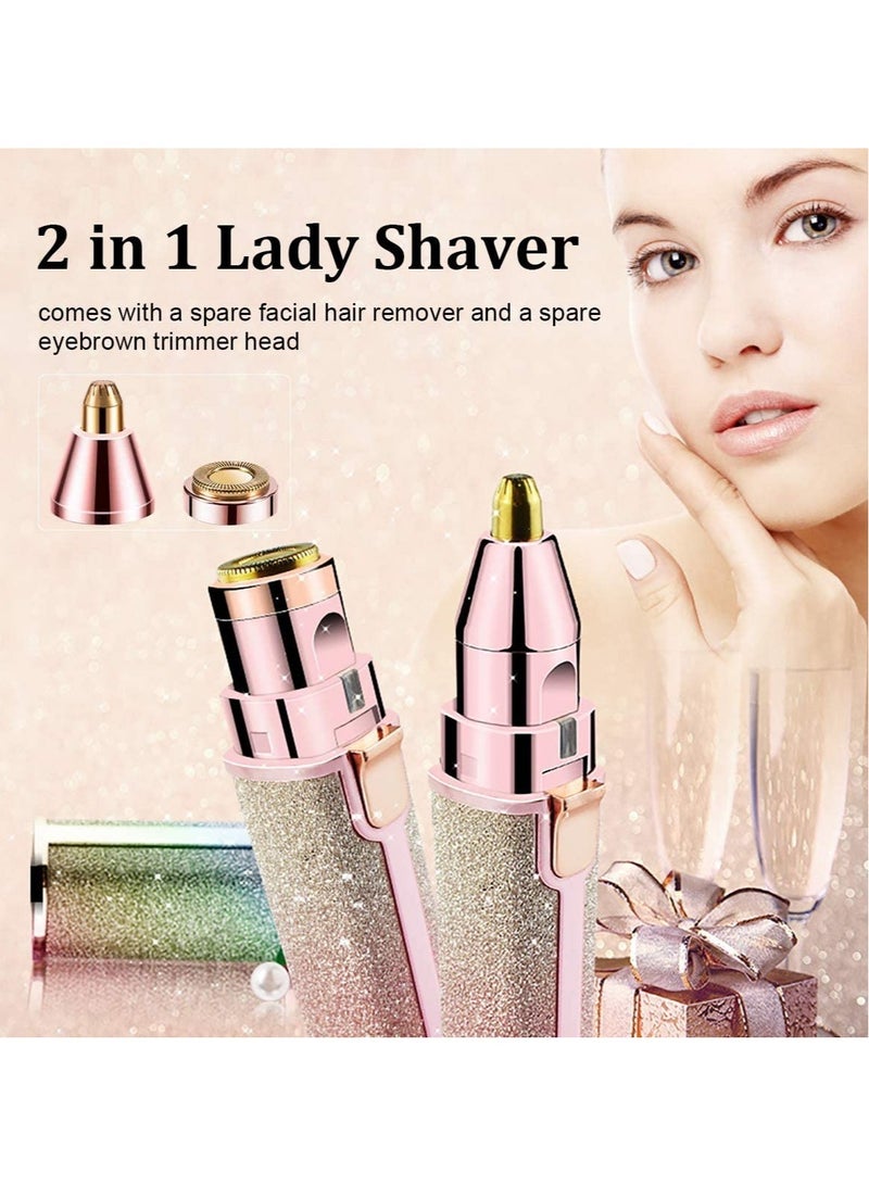 2 in 1 Eyebrow Trimmer  Facial Hair Remover for Women, Rechargeable Eyebrow Razor and Painless Hair Removal, Hair Trimmer and Body Shaver for Lips Nose Face with Two Replacement Heads  LED Light - Image 2