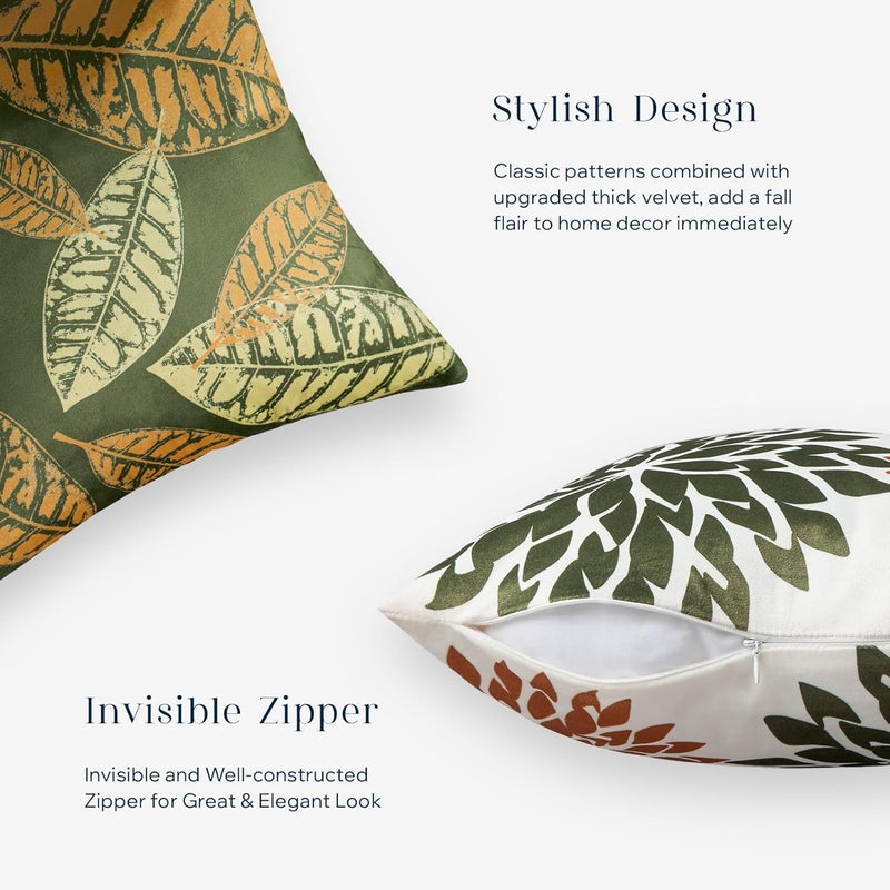 Phantoscope Set of 4 New Living Series Leaf Geometric Throw Decorative Velvet Pillow Cover Cushion Cover, Dark Yellow and Green 12 x 20 inches 30 x 50 cm - Image 2