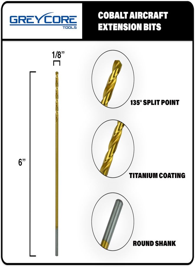 Greycore Tools 1/8 Inch x 6 Inch Cobalt Aircraft Extenions Bit - 2 Pack, Industrial Titanium Coating, Cobalt Drill Bits for Metal, Wood, Plastic - Image 2