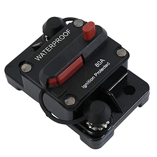 ANJOSHI 80 Amp Circuit Breaker 30A-300A with Manual Reset Waterproof Inline Fuse Inverter for Marine Trolling Motors Boat ATV Manual Power 12V-48VDC - Image 1