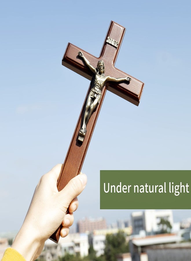 ARCHOBAN Crucifix Wall Cross Catholic, 12 Inch Wooden Cross with Jesus Christ for Home Decor - Brown + Antique Brass - Image 5