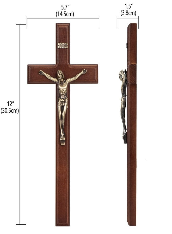 ARCHOBAN Crucifix Wall Cross Catholic, 12 Inch Wooden Cross with Jesus Christ for Home Decor - Brown + Antique Brass - Image 4