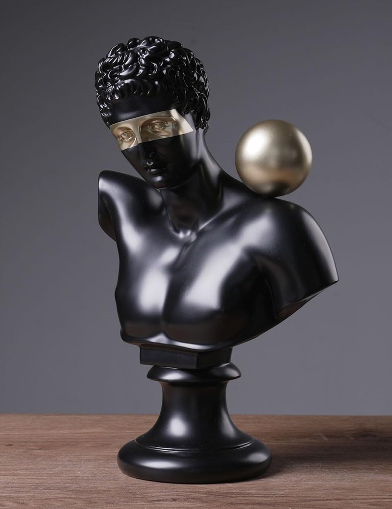 NENBOLEC Abstract Sculpture Decor Modern Arts Greek Bust Figurine Table Centerpiece Statue Polyresin Black 13.8 inch - Image 4