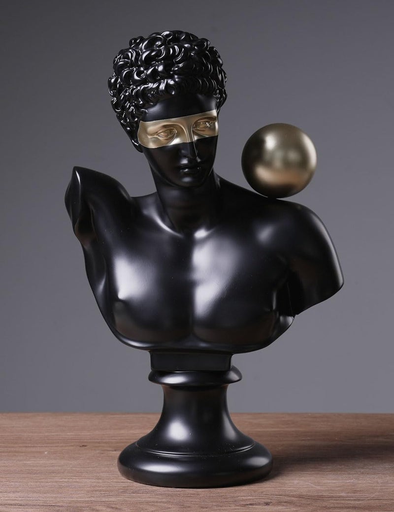 NENBOLEC Abstract Sculpture Decor Modern Arts Greek Bust Figurine Table Centerpiece Statue Polyresin Black 13.8 inch - Image 3