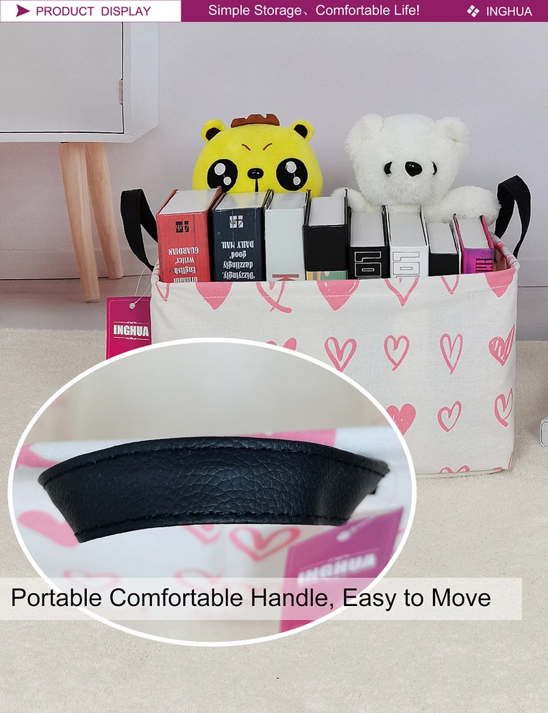 INGHUA Rectangular Storage Basket Fabric Organizer Bin for Toys,Books,Clothes,Gifts,Pets-Perfect for Home,Office,Nursery,Dorm,Shelf(Rec-Pink hearts ) - Image 4