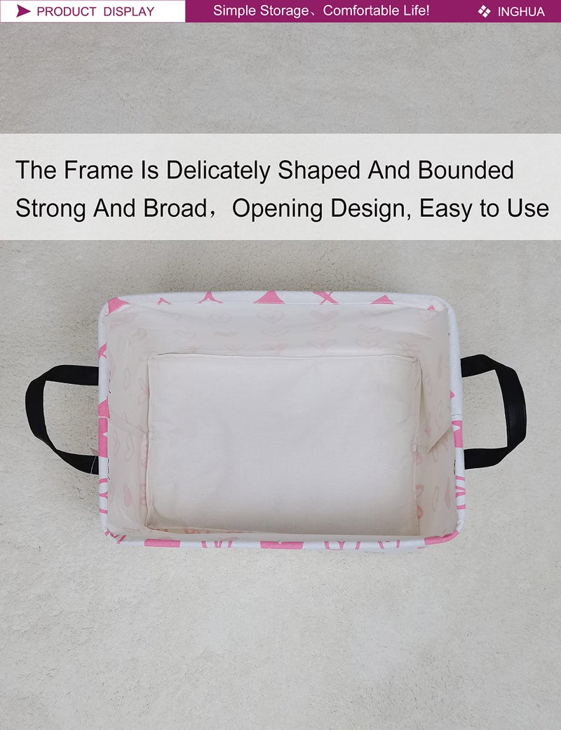 INGHUA Rectangular Storage Basket Fabric Organizer Bin for Toys,Books,Clothes,Gifts,Pets-Perfect for Home,Office,Nursery,Dorm,Shelf(Rec-Pink hearts ) - Image 5