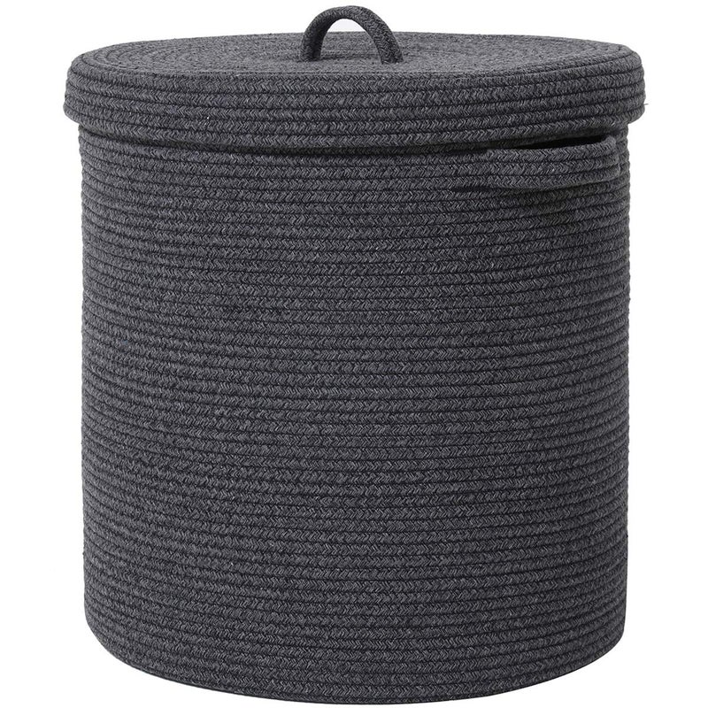 16 x 16 x 18 Extra Large Storage Basket with Lid Cotton Rope Storage Baskets Laundry Hamper Cloth Bin for Clothes Towels Blankets Pillows Storage in Living Room All Black Basket with Cover