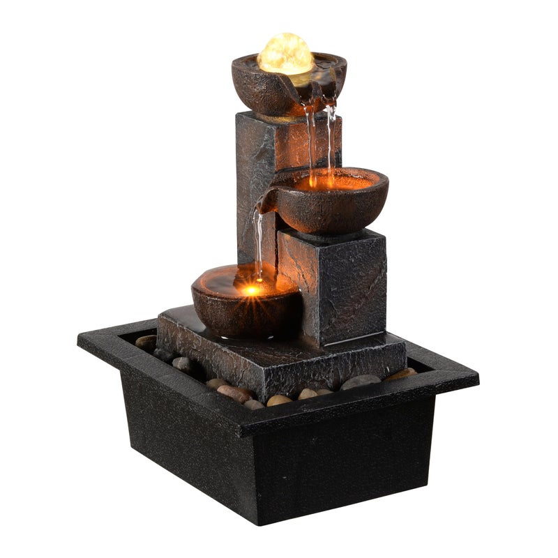 Tolevoit Three Bowls with Rotating Ball Flowing Tabletop Fountain Home DÃ©cor Indoor/Outdoor Decor Waterfall Sound Zen Mini Fountain Warm Led Light Pebbles Stone(23114) - Image 4