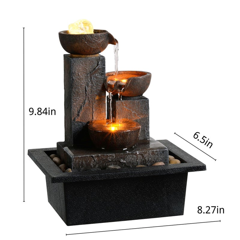 Tolevoit Three Bowls with Rotating Ball Flowing Tabletop Fountain Home DÃ©cor Indoor/Outdoor Decor Waterfall Sound Zen Mini Fountain Warm Led Light Pebbles Stone(23114) - Image 3