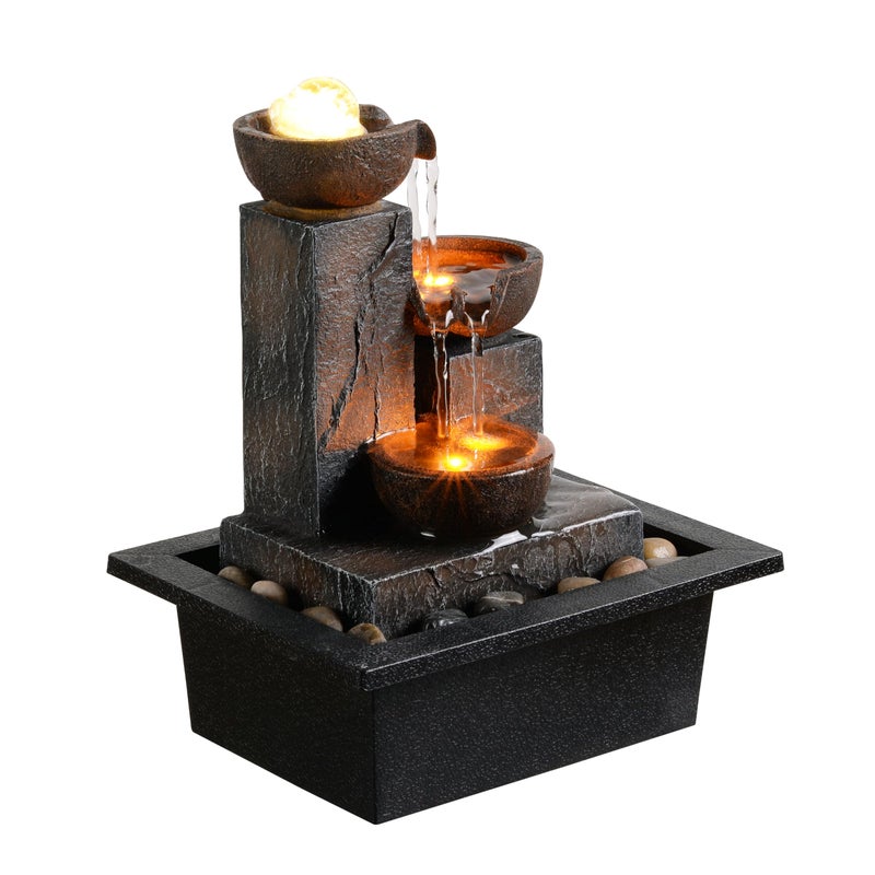 Tolevoit Three Bowls with Rotating Ball Flowing Tabletop Fountain Home DÃ©cor Indoor/Outdoor Decor Waterfall Sound Zen Mini Fountain Warm Led Light Pebbles Stone(23114) - Image 5