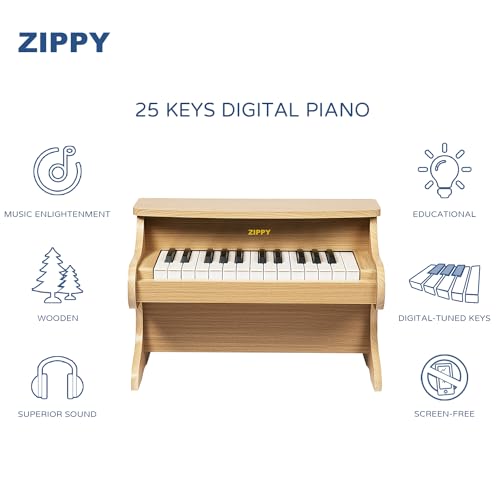 ZIPPY Kids Piano Keyboard 25 Keys Digital Piano for Kids Mini Music Educational Instrument Toy Wood Toy for Toddlers Girls Boys Oak - Image 5