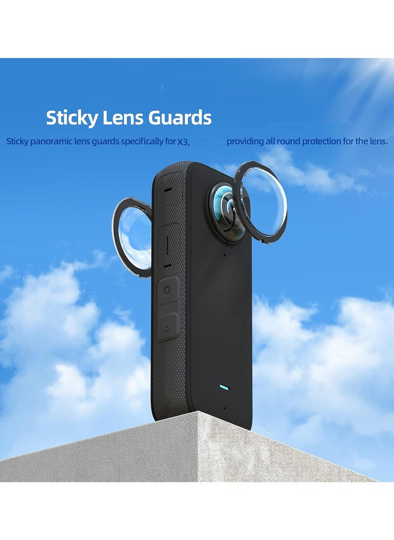 2 Pcs Lens Cap Protective Accessoris Lens Guard Protector Cover Adhesive Lens Protector Scratch Resistant High Transmittance for Insta360 X3 Panoramic Action Camera