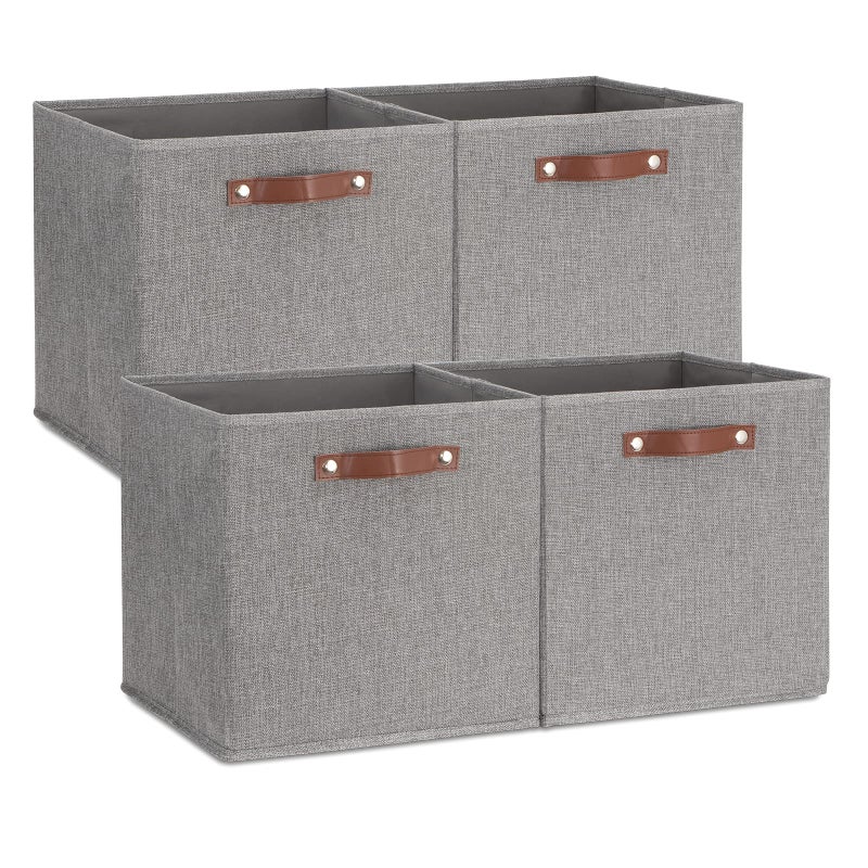 Temary Fabric Storage Cubes  13 x 13 Collapsible Bins with Handles for Home Organization Gray