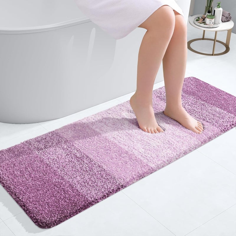 OLANLY Bathroom Runner Rugs Mat 47x17, Extra Soft Absorbent Microfiber Bath Rugs, Rubber Backing, Quick Dry, Long Bath Mats for Bathroom, Tub and Shower, Home Decor Accessories, Pinkish-Purple - Image 1