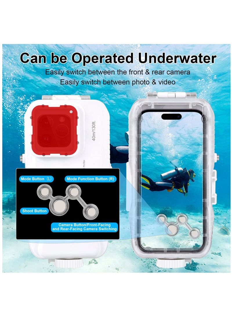 SOLARAE For iPhone 14 Plus & 14/13 / 12/11 Pro Max Diving Case,40m/130ft One-Way Valve Professional Underwater Waterproof Case Swimming Snorkeling Surfing Underwater Photo Video Housing (White) - Image 4