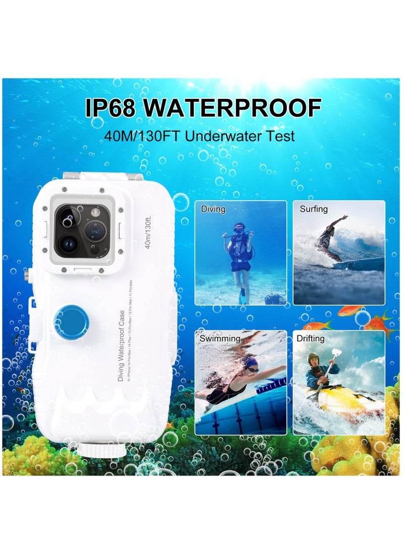 SOLARAE For iPhone 14 Plus & 14/13 / 12/11 Pro Max Diving Case,40m/130ft One-Way Valve Professional Underwater Waterproof Case Swimming Snorkeling Surfing Underwater Photo Video Housing (White) - Image 3