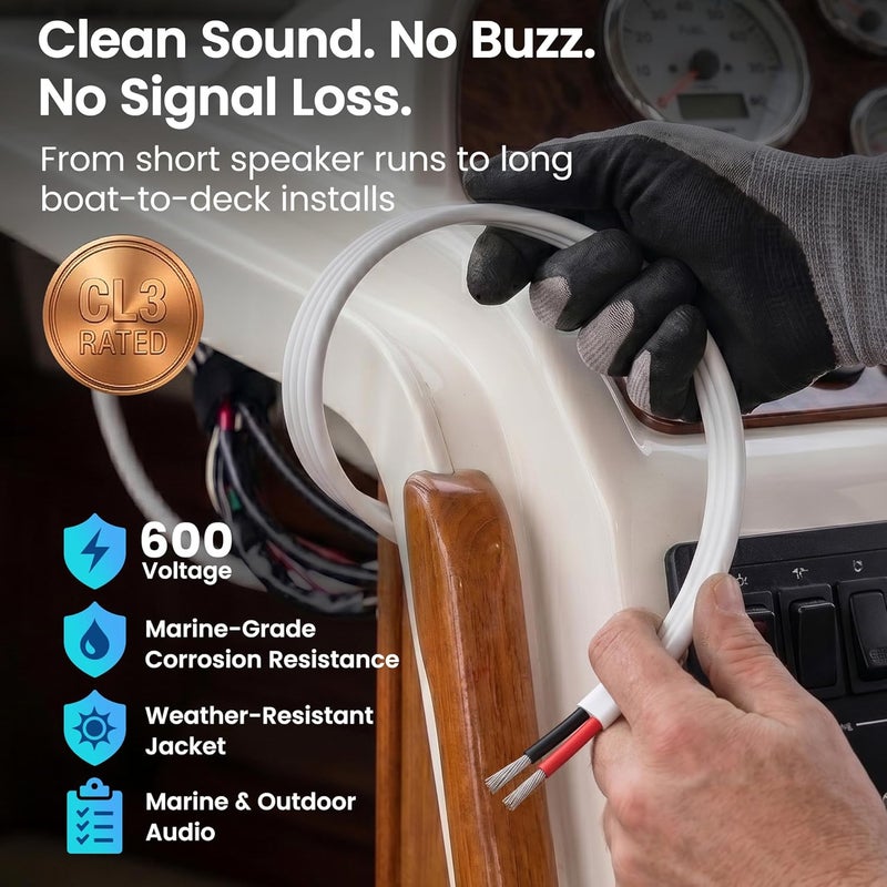 GearIT 16/2 Marine Wire (50 Feet) 16AWG Gauge - Tinned OFC Copper/Marine Grade Speaker Cable/Duplex / 2 Conductors - OFC Oxygen-Free Copper, White 50ft - Image 5