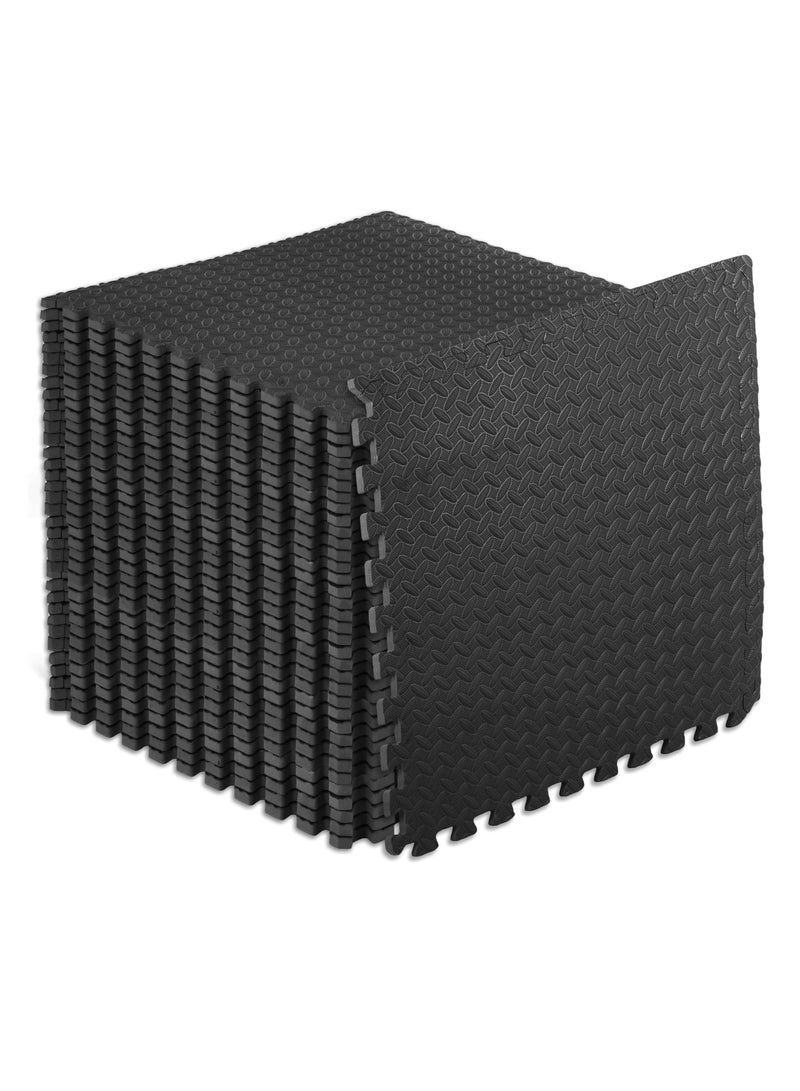 XiuWoo EVA Foam Puzzle Exercise Mat 30x30x1.2cm (12"x12"x0.5") - Non-Toxic Interlocking Floor Tiles for Home Gym/Yoga/Kids Playroom, Anti-Slip Foam Padding with Shock Absorption, Black (6 Tiles)  - Image 1