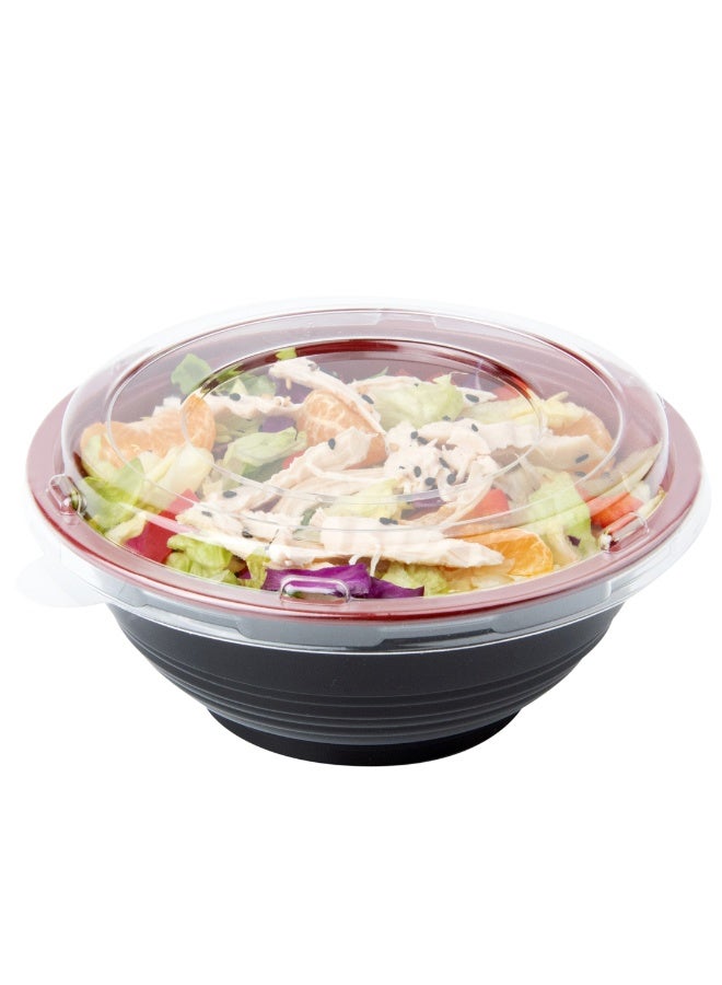 Restaurantware 18 Ounce Food Containers, 200 Disposable Salad Bowls - Lids Included, Microwavable, Black And Red Plastic To Go Bowls, Asian Inspired, Perfect For Picnics, Or Take Outs - Image 2