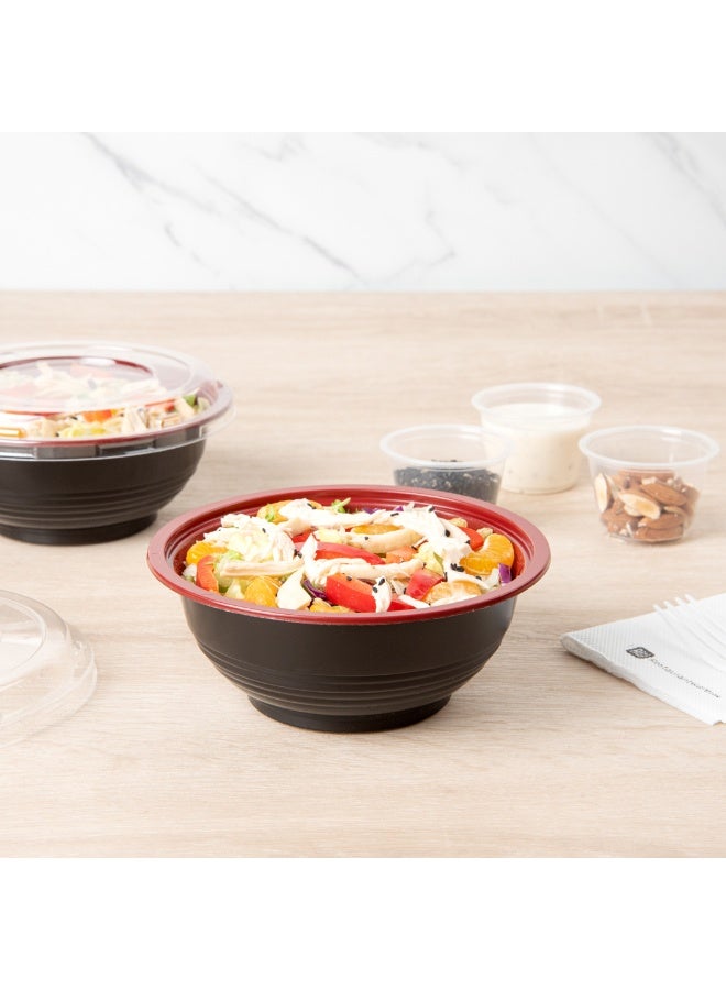 Restaurantware 18 Ounce Food Containers, 200 Disposable Salad Bowls - Lids Included, Microwavable, Black And Red Plastic To Go Bowls, Asian Inspired, Perfect For Picnics, Or Take Outs - Image 3