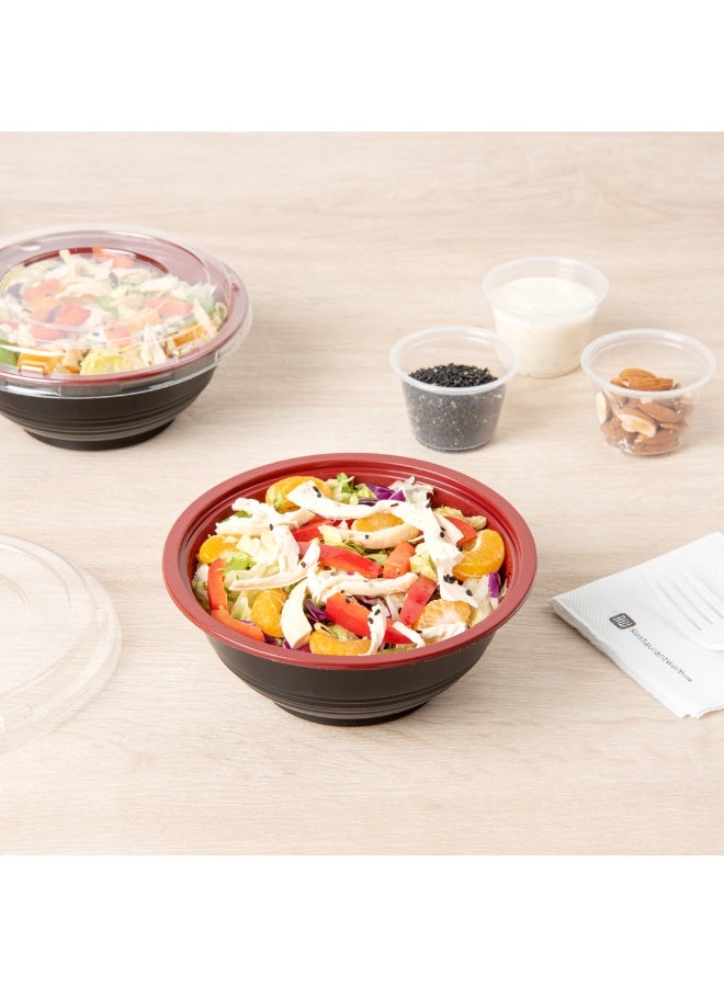 Restaurantware 18 Ounce Food Containers, 200 Disposable Salad Bowls - Lids Included, Microwavable, Black And Red Plastic To Go Bowls, Asian Inspired, Perfect For Picnics, Or Take Outs - Image 4