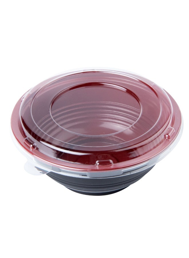 Restaurantware 18 Ounce Food Containers, 200 Disposable Salad Bowls - Lids Included, Microwavable, Black And Red Plastic To Go Bowls, Asian Inspired, Perfect For Picnics, Or Take Outs - Image 1