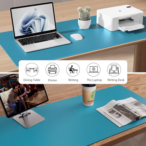 Aothia Leather Desk Pad Protector, Mouse Pad, Office Desk Mat, Non-Slip PU Leather Desk Blotter, Laptop Desk Pad, Waterproof Desk Writing Pad for Office and Home (Turquoise,23.6" x 13.7") - Image 5
