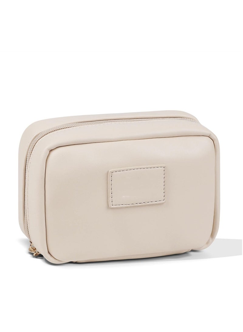 Spacious Waterproof PU Leather Travel Makeup Bag for Women, Portable Flat Toiletry Organizer and Cosmetic Pouch - Image 1