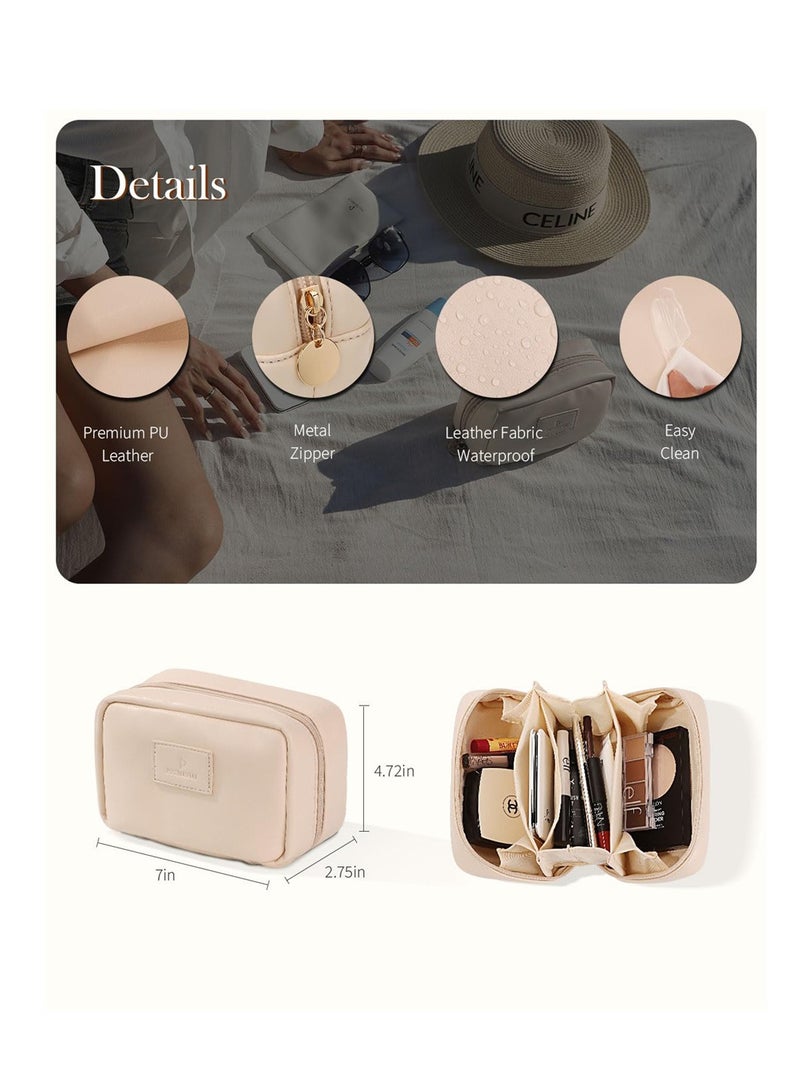 Spacious Waterproof PU Leather Travel Makeup Bag for Women, Portable Flat Toiletry Organizer and Cosmetic Pouch - Image 5