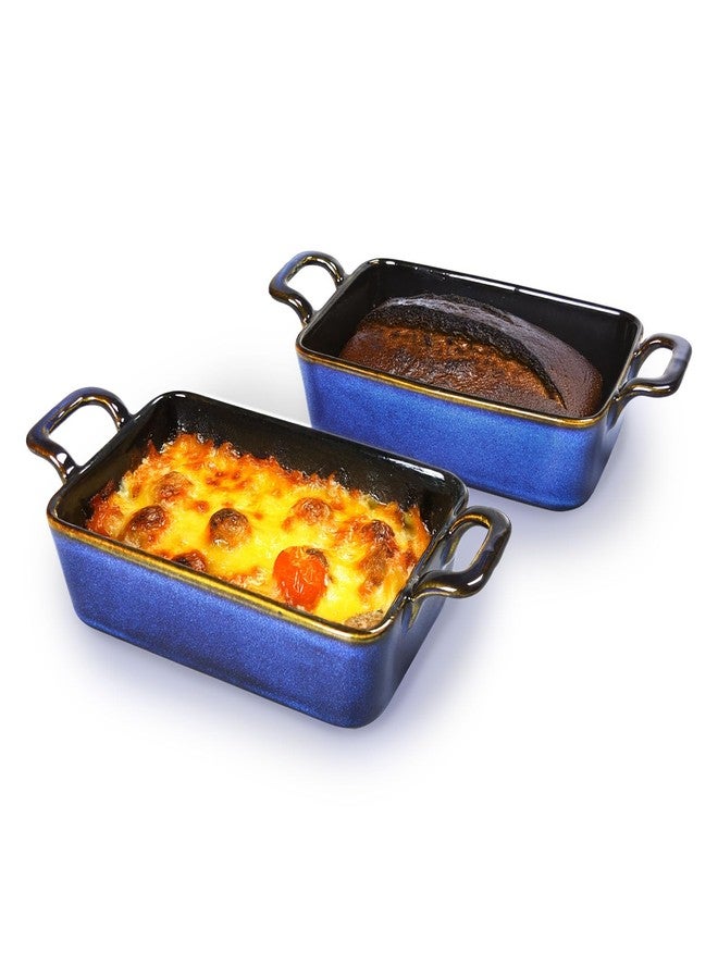 dingdaer 7 x 4 Au Gratin Baking Dishes for Oven Safe and Microwave Cooking and Baking, 2 piece, Heat Resistant Ceramic with Handles for Serving, Small Casserole Dish Set for 1 or 2 person servings, Blue - Image 1