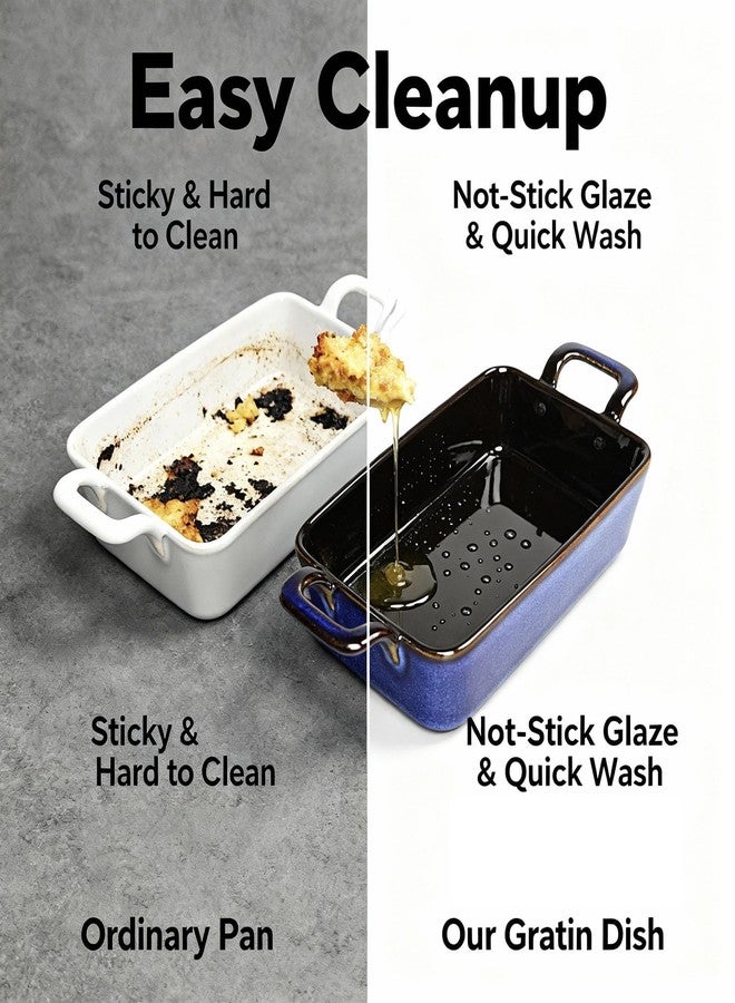 dingdaer 7 x 4 Au Gratin Baking Dishes for Oven Safe and Microwave Cooking and Baking, 2 piece, Heat Resistant Ceramic with Handles for Serving, Small Casserole Dish Set for 1 or 2 person servings, Blue - Image 5
