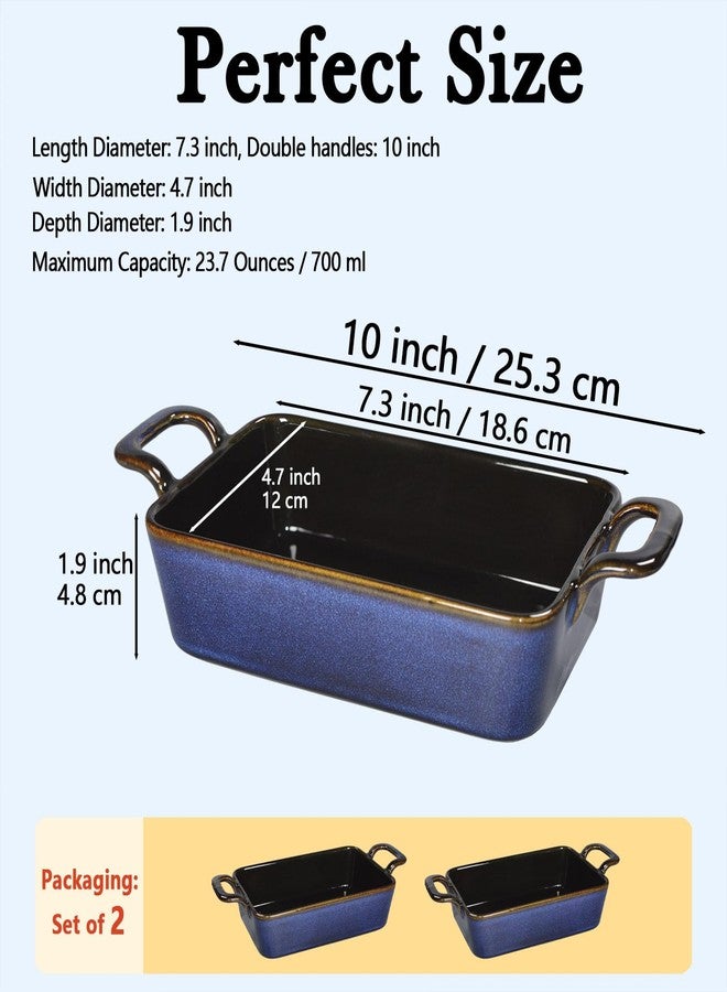 dingdaer 7 x 4 Au Gratin Baking Dishes for Oven Safe and Microwave Cooking and Baking, 2 piece, Heat Resistant Ceramic with Handles for Serving, Small Casserole Dish Set for 1 or 2 person servings, Blue - Image 2