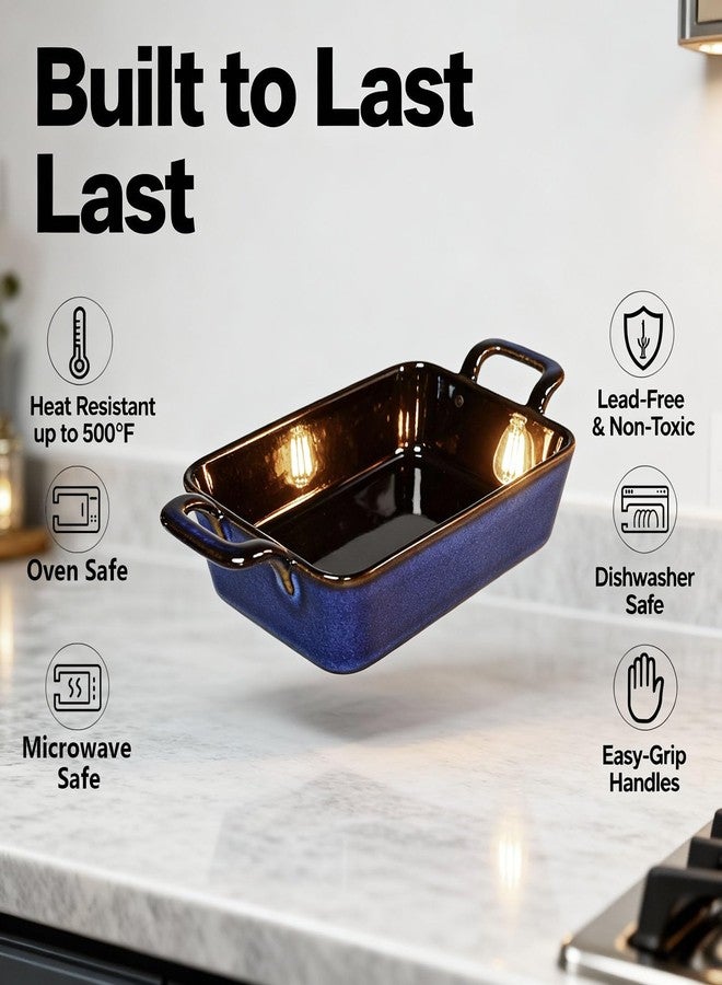 dingdaer 7 x 4 Au Gratin Baking Dishes for Oven Safe and Microwave Cooking and Baking, 2 piece, Heat Resistant Ceramic with Handles for Serving, Small Casserole Dish Set for 1 or 2 person servings, Blue - Image 4