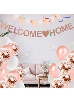 TBoxBo TBoxBo 15 Pcs Welcome Home Banner Rose Gold Glitter Welcome Back Balloon Banner Decorations Kit Welcome Home Decorations for Welcome Home Party Decorations, Welcome Home Sign  - Image 1
