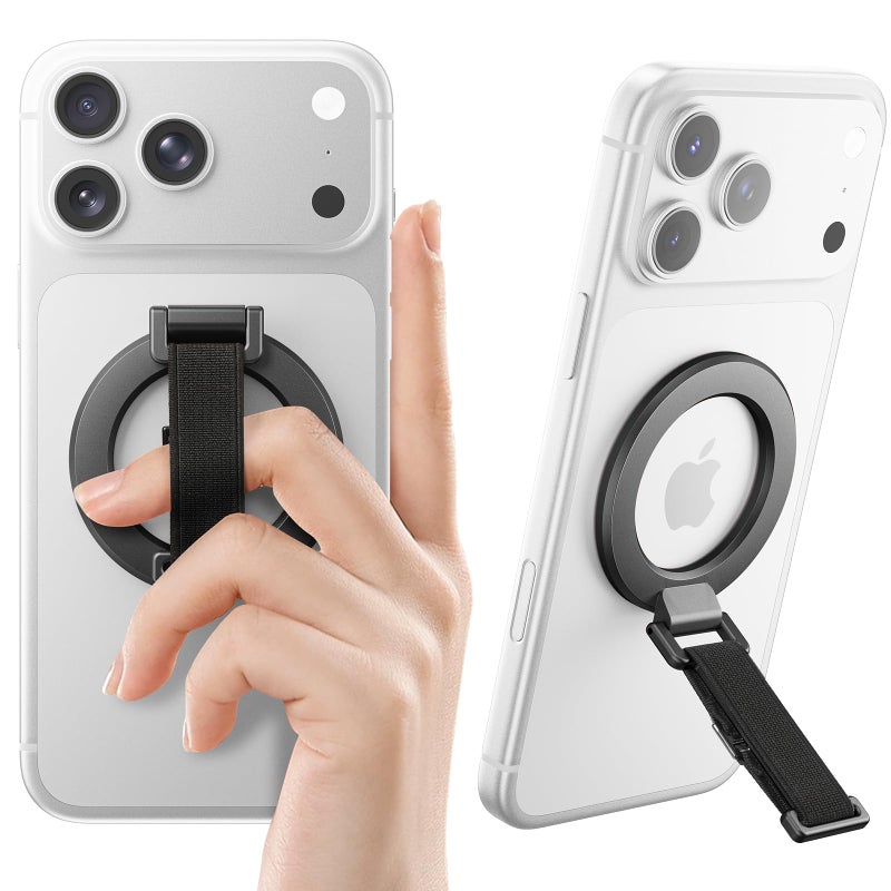 SUPERONE for MagSafe Phone Grip with Finger Strap, Removable Magnetic Ring Holder with Kickstand Finger Loop, MagSafe Accessories for iPhone 17/16/15/14/13/12 Series, Black - Image 1