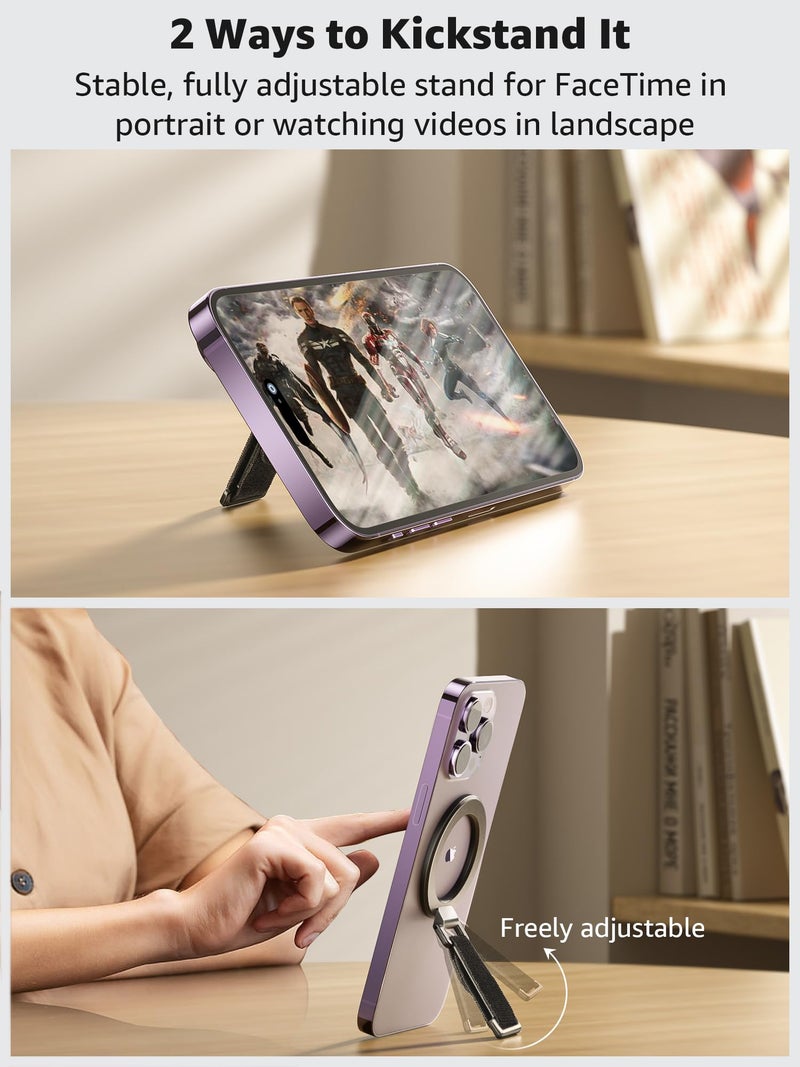 SUPERONE for MagSafe Phone Grip with Finger Strap, Removable Magnetic Ring Holder with Kickstand Finger Loop, MagSafe Accessories for iPhone 17/16/15/14/13/12 Series, Black - Image 4