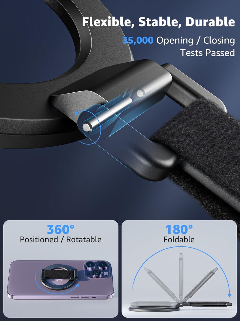 SUPERONE for MagSafe Phone Grip with Finger Strap, Removable Magnetic Ring Holder with Kickstand Finger Loop, MagSafe Accessories for iPhone 17/16/15/14/13/12 Series, Black - Image 5