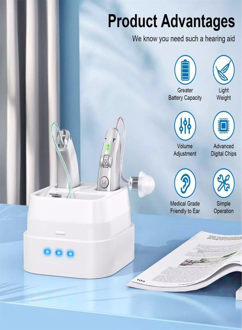 Rechargeable Hearing Aids for Seniors with Noise Cancelling, BTE Hearing Aid for People Hearing Loss Hearing Amplifier, Comfortable Fit, Charging Case（Silver） - Image 3