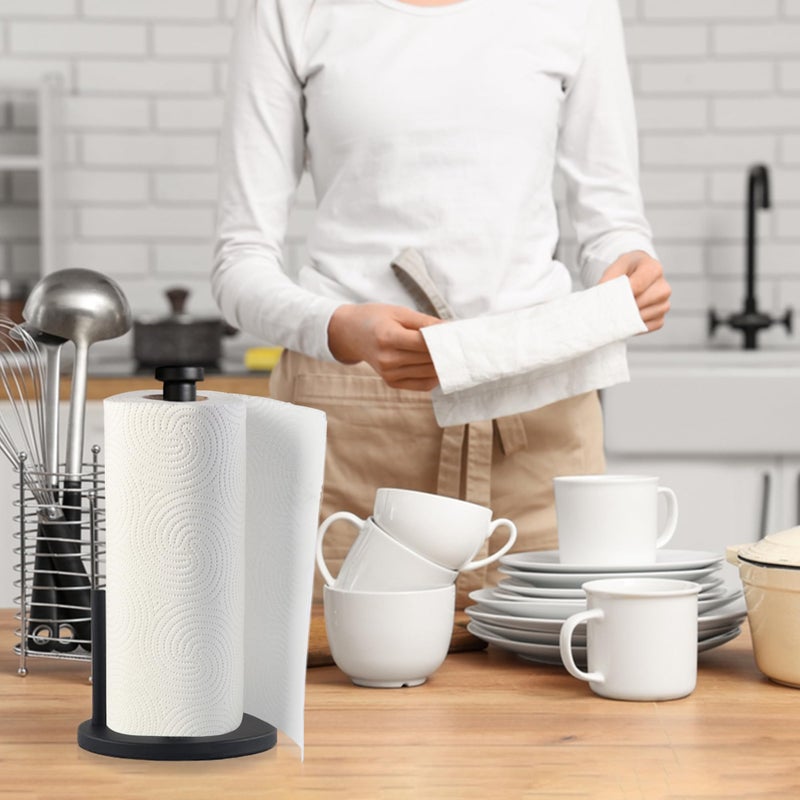 Steelware Central حامل مناديل ورقية مركزي أسود من ستيل وير، حامل مناديل ورقية من الفولاذ المقاوم للصدأ مع قاعدة غير قابلة للانزلاق ووزن، سهل الاستخدام بيد واحدة، مقاوم للصدأ، لحامل لفات المطبخ، يناسب اللفات القياسية، الكبيرة والعملاقة. - Image 4
