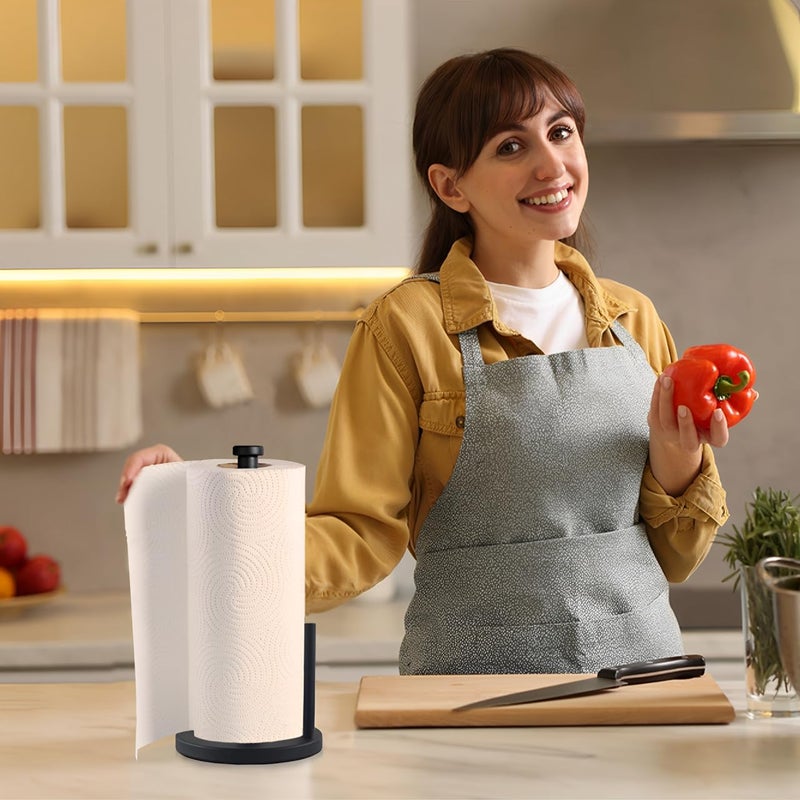 Steelware Central حامل مناديل ورقية مركزي أسود من ستيل وير، حامل مناديل ورقية من الفولاذ المقاوم للصدأ مع قاعدة غير قابلة للانزلاق ووزن، سهل الاستخدام بيد واحدة، مقاوم للصدأ، لحامل لفات المطبخ، يناسب اللفات القياسية، الكبيرة والعملاقة. - Image 3