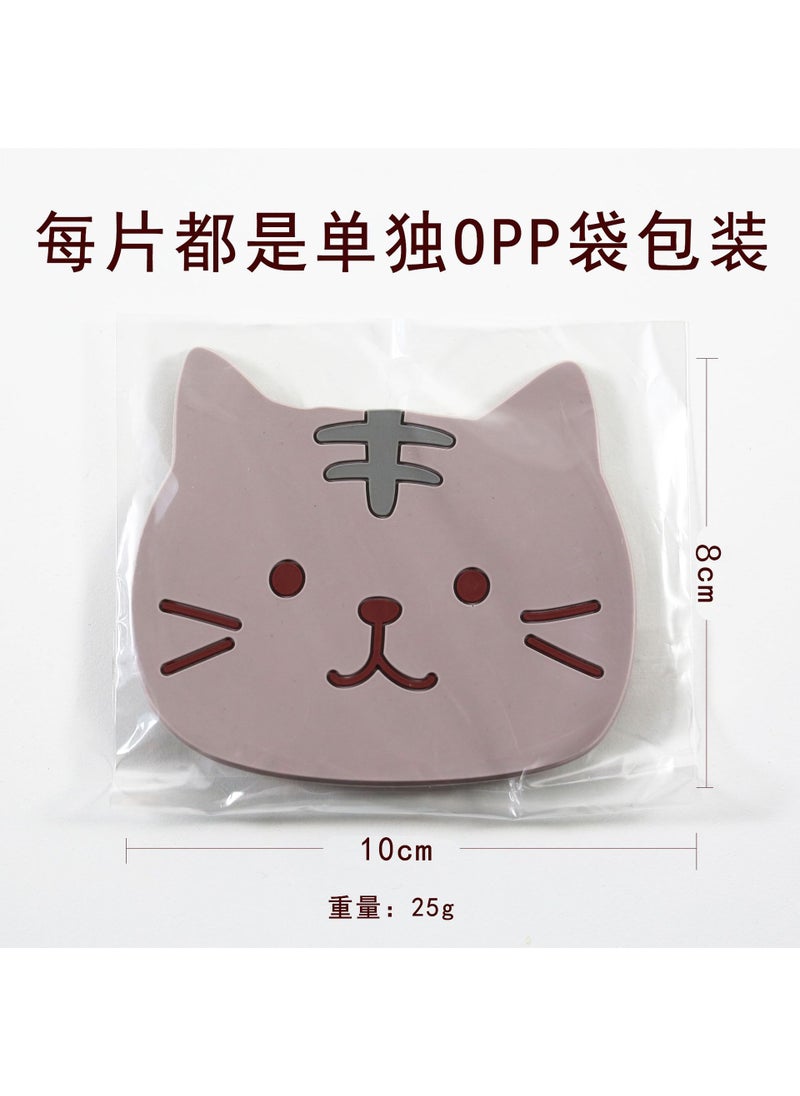Generic - Cat cute Coaster Factory Direct PVC non-slip anti-scalding mat bowl mat silicone tea cup mat insulation mat placematGray Tiger (10 * 8cm) Gray Tiger (10 * 8cm) - Image 1