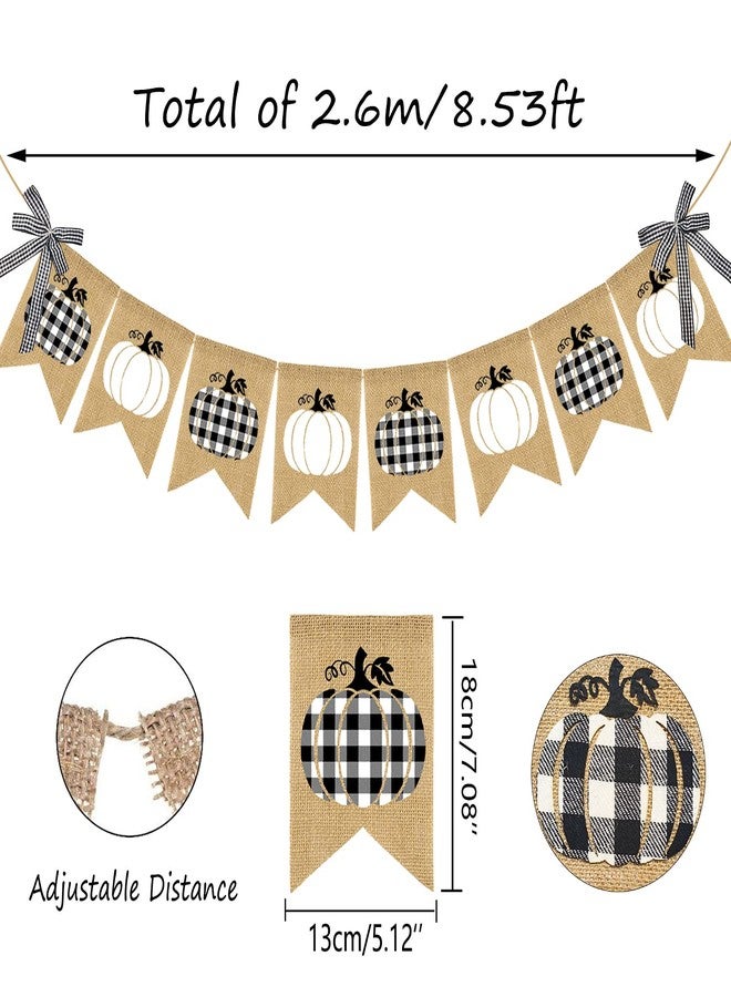 Doumeny Plaid Pumpkin Burlap Banner Buffalo Check Fall Banner Jute White Pumpkins Bunting Garland Autumn Harvest Bunting Flag Thanksgiving Party Banner for Home Wall Mantel Fireplace Farmhouse Decor - Image 2