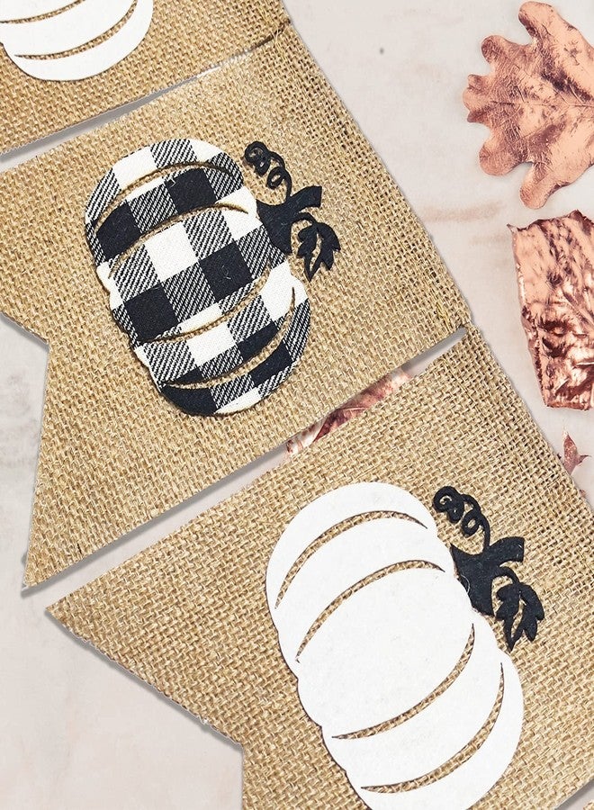 Doumeny Plaid Pumpkin Burlap Banner Buffalo Check Fall Banner Jute White Pumpkins Bunting Garland Autumn Harvest Bunting Flag Thanksgiving Party Banner for Home Wall Mantel Fireplace Farmhouse Decor - Image 3