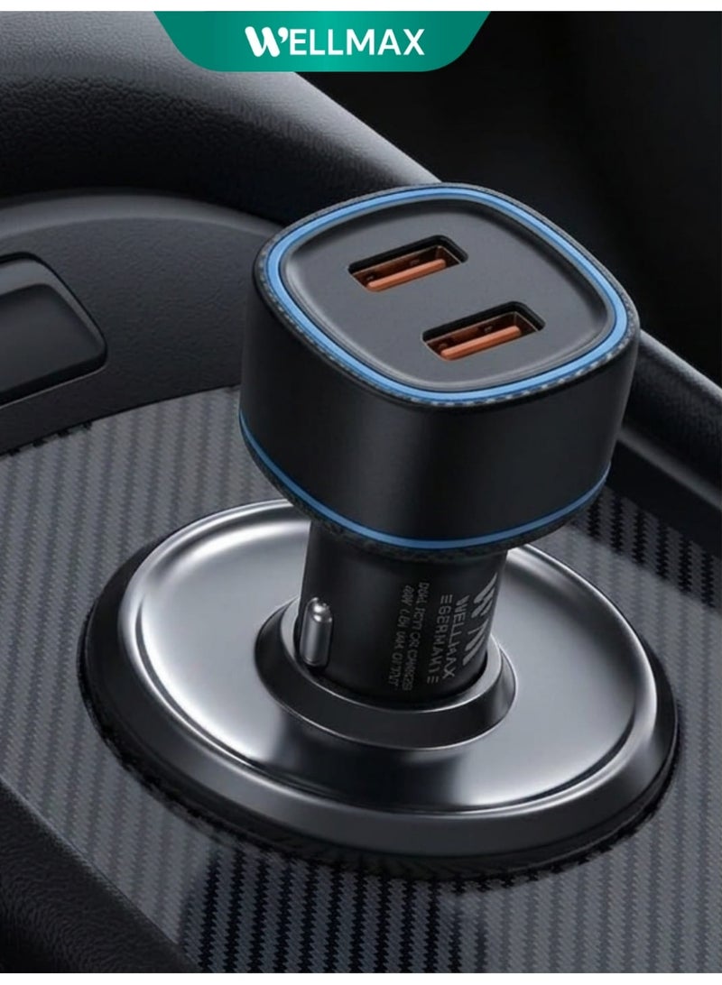 WELLMAX WM Dual Port Fast Car Charger USB C PD QC Charging Adapter with Type C to C Cable High Speed Car Charger for Android Samsung Mobile Tablet Compact Travel - Image 2
