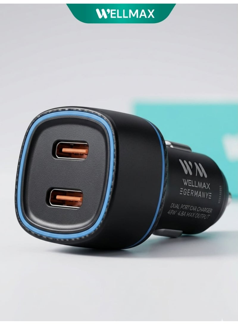 WELLMAX WM Dual Port Fast Car Charger USB C PD QC Charging Adapter with Type C to C Cable High Speed Car Charger for Android Samsung Mobile Tablet Compact Travel - Image 4
